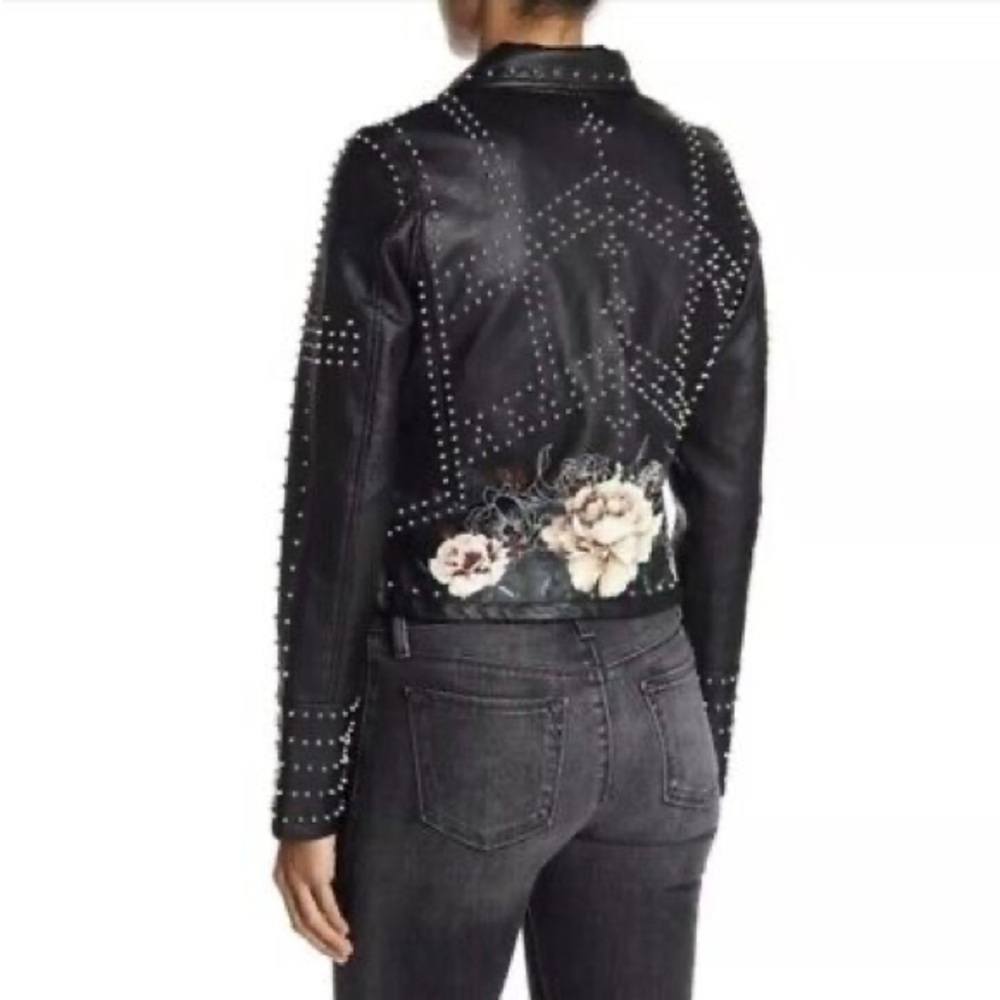 Blank NYC Black Studded Faux Leather Floral Stud Studded Biker Moto Jacket - Picture 5 of 9